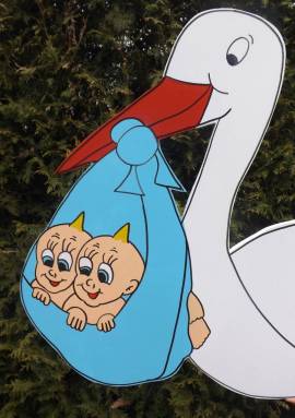 Stehender Storch fr Zwillinge 2 Jungen - Bild vergrern 