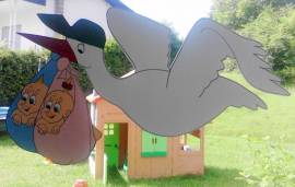 Fliegender Storch f�r Zwillinge M�dchen+Junge - Bild vergr��ern 