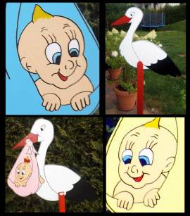 Adebar mit rosa Babywindel XXL - Bild vergr��ern 